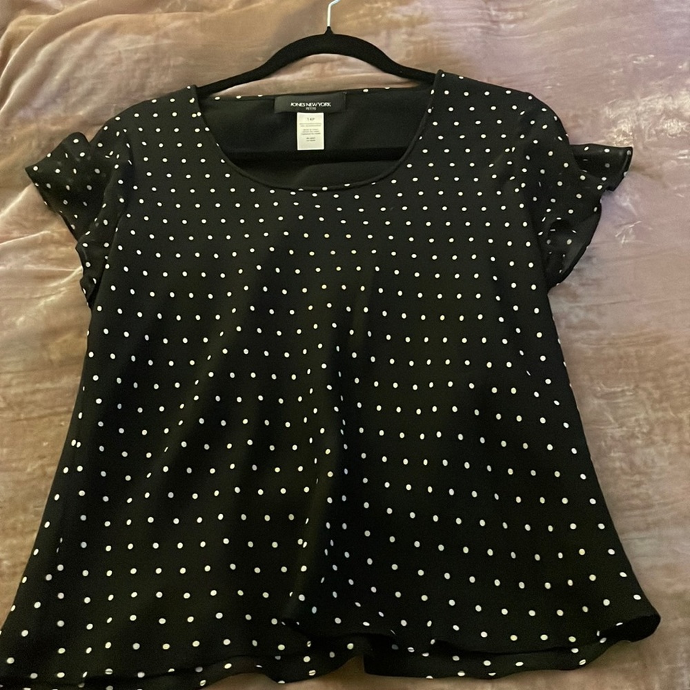 Jones black blouse with white polka dots